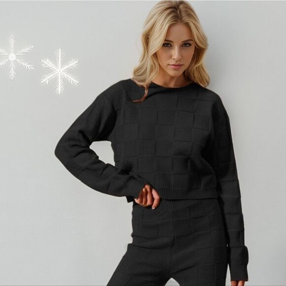 Women's Casual Textures Matching Outfit Set Top Pants Black sz Large | Christmas - Picture 2 of 4